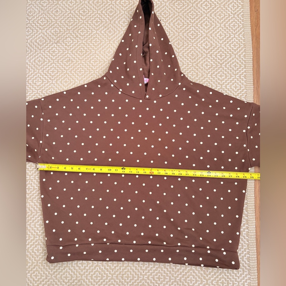 Edikted Brown Polka Dot Hoodie Sweater with Cream Dots - Picture 9 of 11